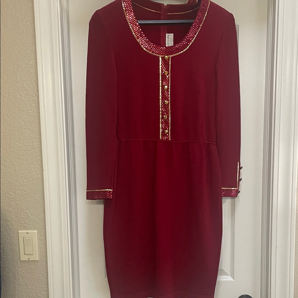 St. John Evening by Marie Gray Elegant Red and Gold Sequined Women's Dress Size